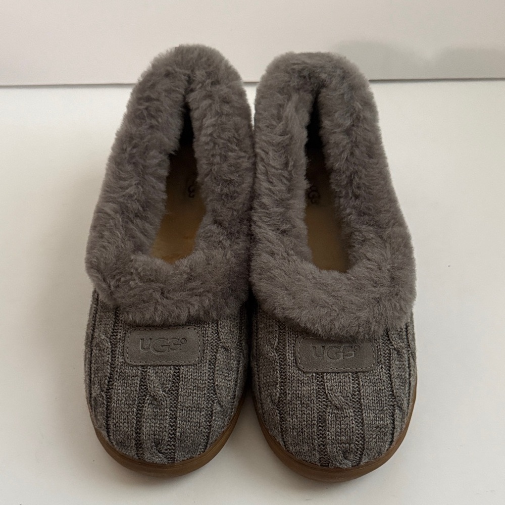 UGG Women's Charcoal Cable Knit & Lamb Fur Moccasin Slippers